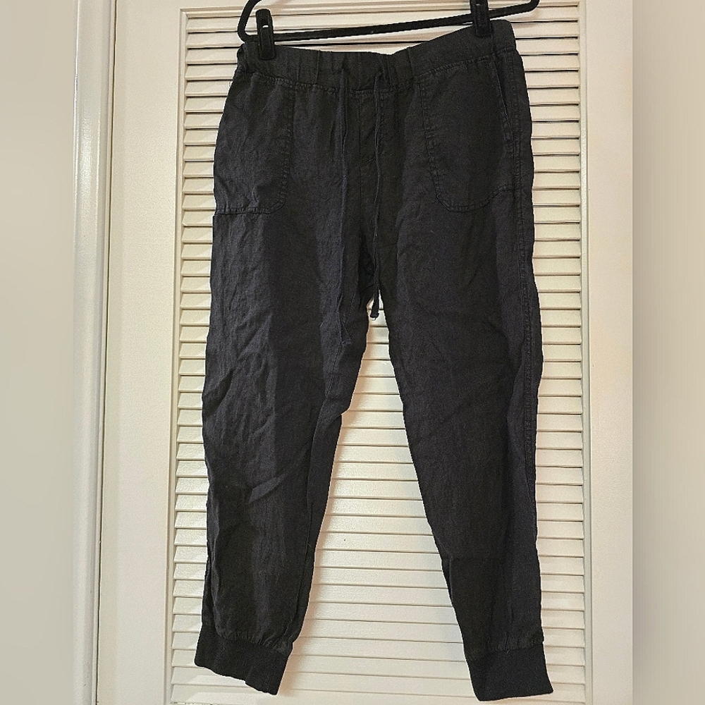 CASLON - Black 100% Linen Elastic Waist Jogger Pants WPockets & Drawstring